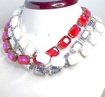 Royal Red Georgian Collet Necklace | Silver Patina Crystal Choker | Anna Wintour Style | Statement Necklace