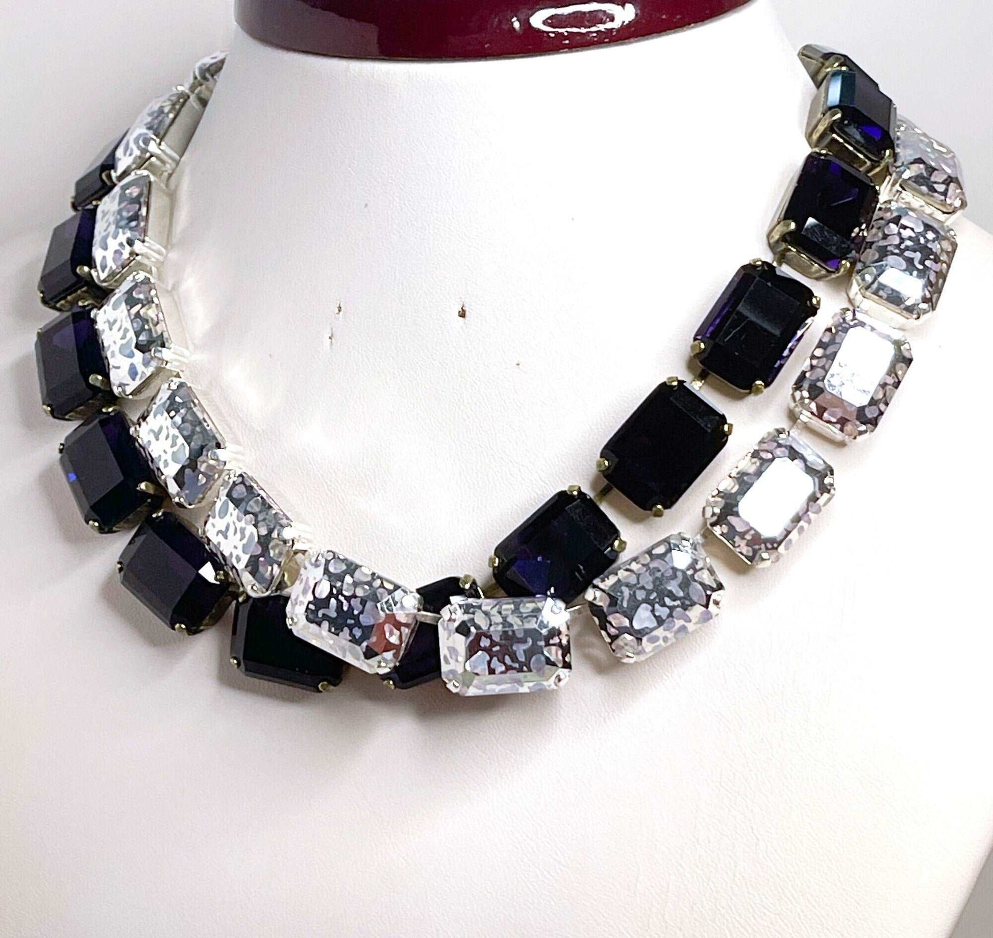Dark Purple Georgian Collet, Silver Patina Crystal Choker, Anna Wintour Style, Amethyst Riviere Necklace, Statement Necklaces for Women