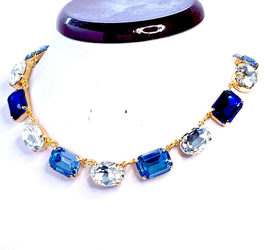 Blue Crystal Georgian Collet Necklace| Aquamarine Sapphire Crystal Choker | Anna Wintour Style