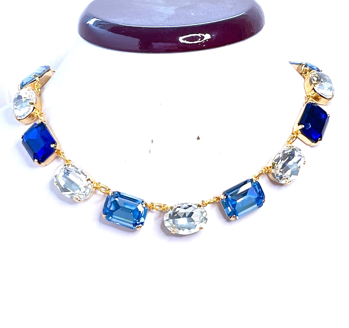 Blue Crystal Georgian Collet Necklace| Aquamarine Sapphire Crystal Choker | Anna Wintour Style