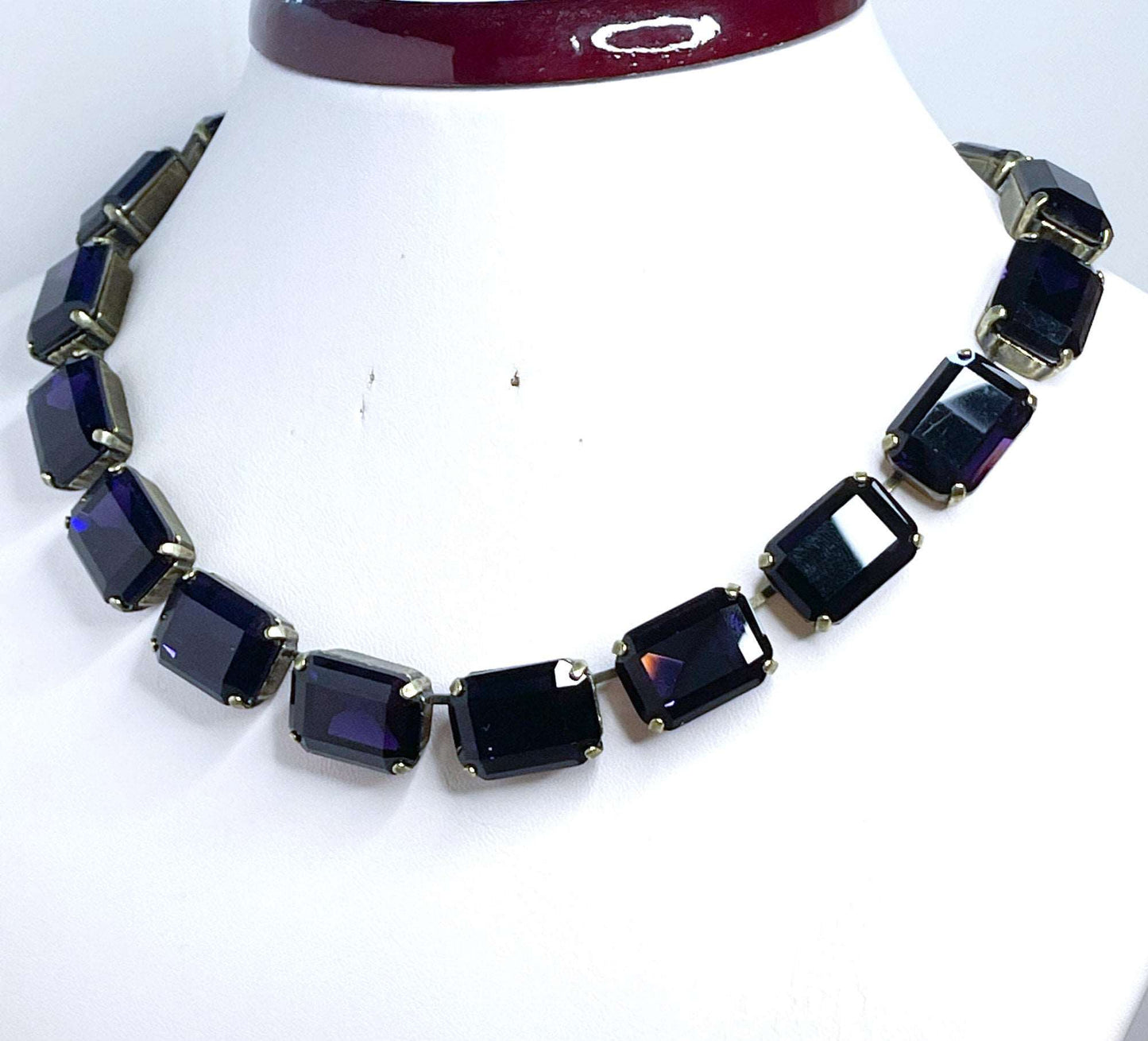 Dark Purple Georgian Collet, Silver Patina Crystal Choker, Anna Wintour Style, Amethyst Riviere Necklace, Statement Necklaces for Women