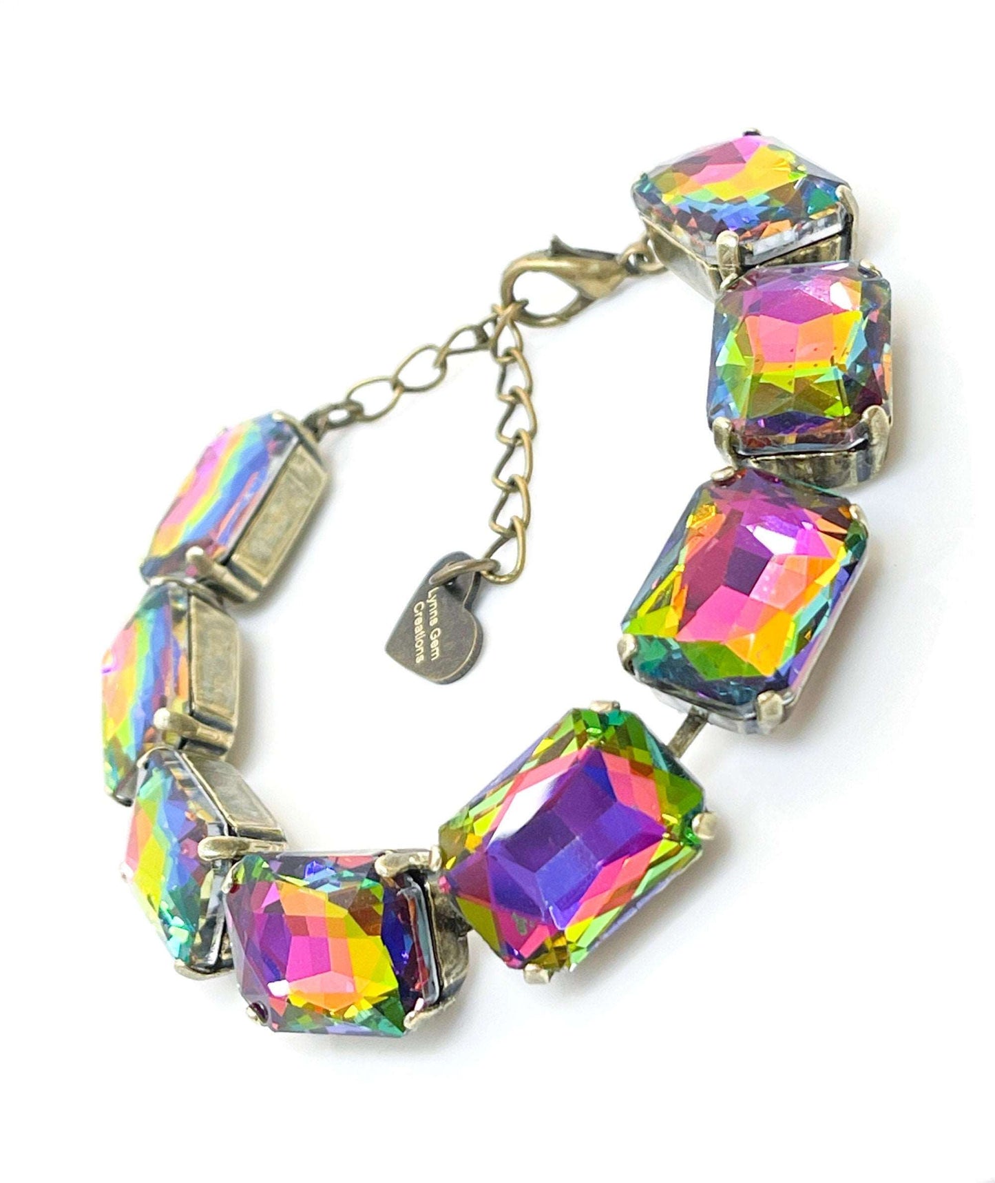 Rainbow Crystal Bracelet, Large Octagon Cuff, Multicolour Jewelry, Statement Jewellery, Georgian Style Bracelet, Bracelets for Women