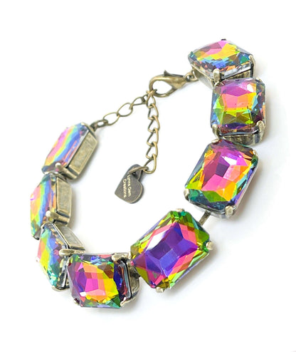 Rainbow Crystal Bracelet, Large Octagon Cuff, Multicolour Jewelry, Statement Jewellery, Georgian Style Bracelet, Bracelets for Women