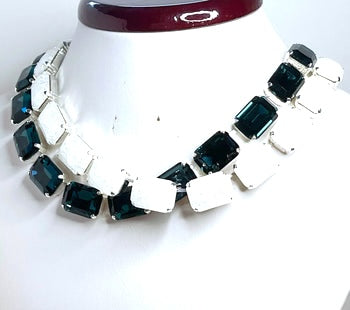 Denim Blue Georgian Collet Necklace | Ice White Crystal Choker | Anna Wintour Style | Blue Riviere Necklace