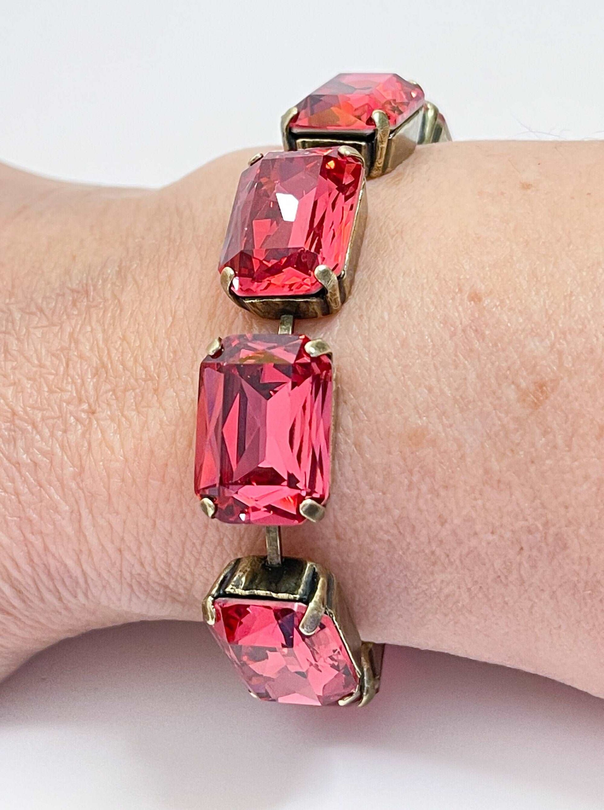 Rose Pink Crystal Bracelet, Large Octagon Cuff, Statement Jewellery, Georgian Style Bracelet, Mother of the Bride Gift, Bracelets for Women