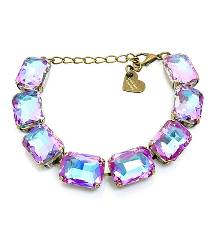 Purple Blue Crystal Bracelet | Georgian Style Bracelet | Antique Brass