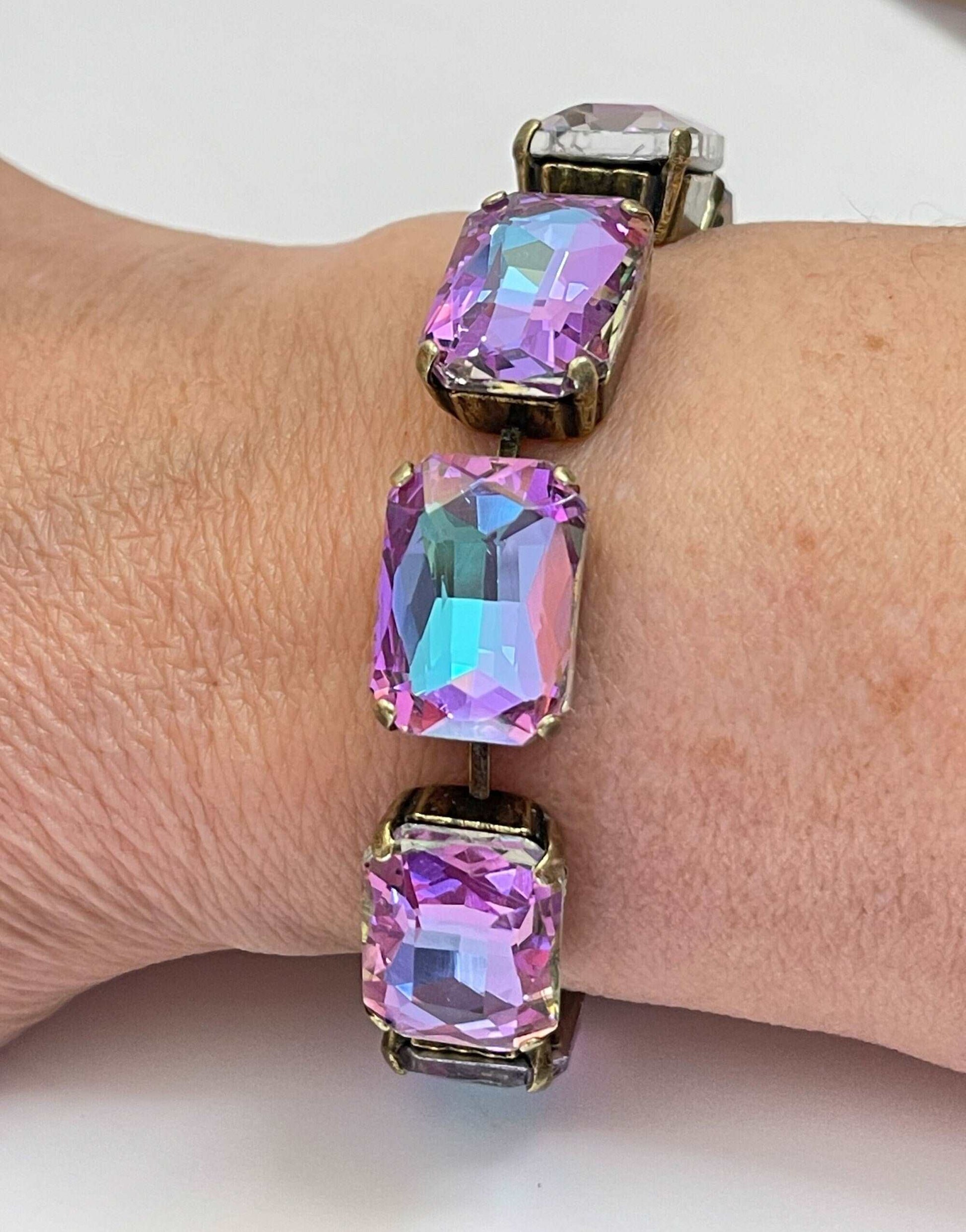 Purple Blue Crystal Bracelet | Georgian Style Bracelet | Antique Brass