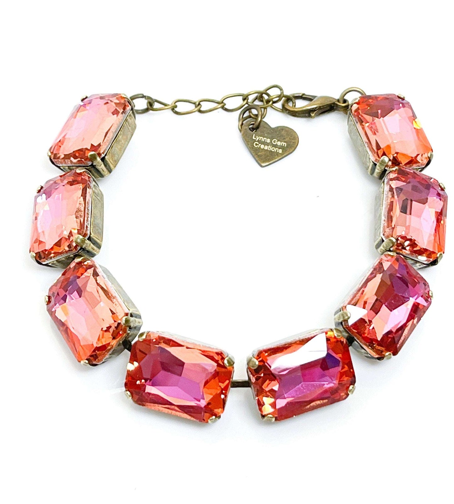 Peach Pink Crystal Bracelet | Georgian Style Bracelet | Antique Brass