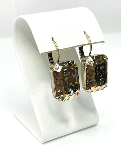 Gold Patina Crystal Earrings | Vintage Style | Georgian Collet | Rectangle Statement Drops