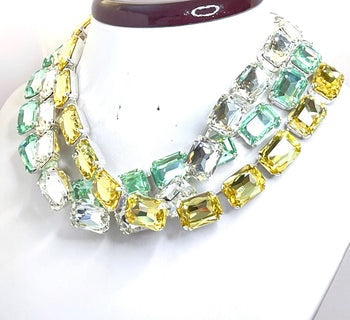 Peridot Green Yellow Georgian Collet Necklaces | Crystal Choker | Anna Wintour Style | Statement Riviere Necklaces