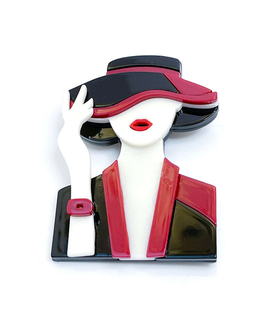 Large Stylish Lady Brooch in Wine and Black, Classy Lady Pin, Fashion Pin for Jacket Scarf, Head and Shoulders Lady Pin, Brooches For Women