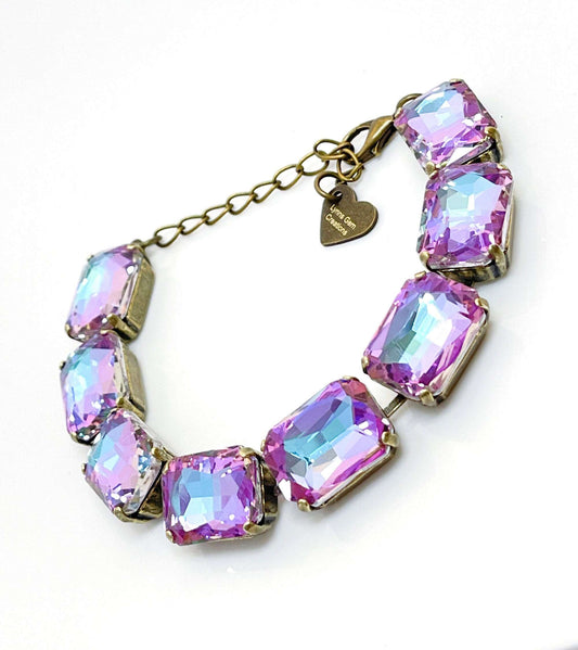 Purple Blue Crystal Bracelet | Georgian Style Bracelet | Antique Brass