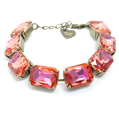 Peach Pink Crystal Bracelet | Georgian Style Bracelet | Antique Brass