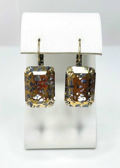 Gold Patina Crystal Earrings | Vintage Style | Georgian Collet | Rectangle Statement Drops