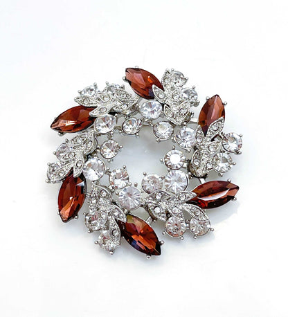 Gorgeous Red Stone Garland Brooch | Vintage Style Flower Brooch | Stylish Flower Pin