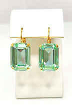Mint Green Crystal Earrings | Gold Plated Drops | Vintage Style | Georgian Collet Rectangle Drops