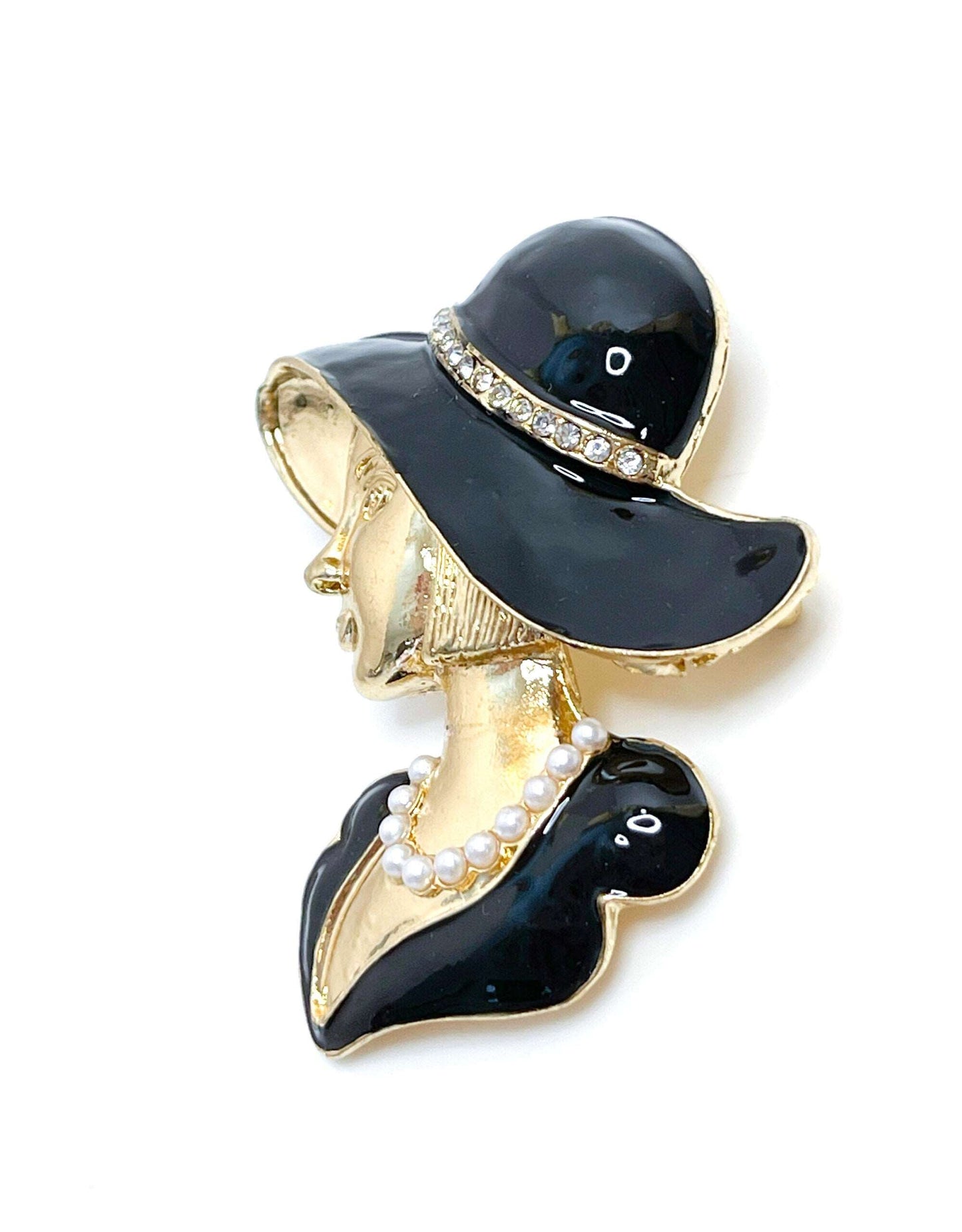 Classy Lady Brooch In Black Hat Dress with Pearls | Stylish Fashion Lady Pin