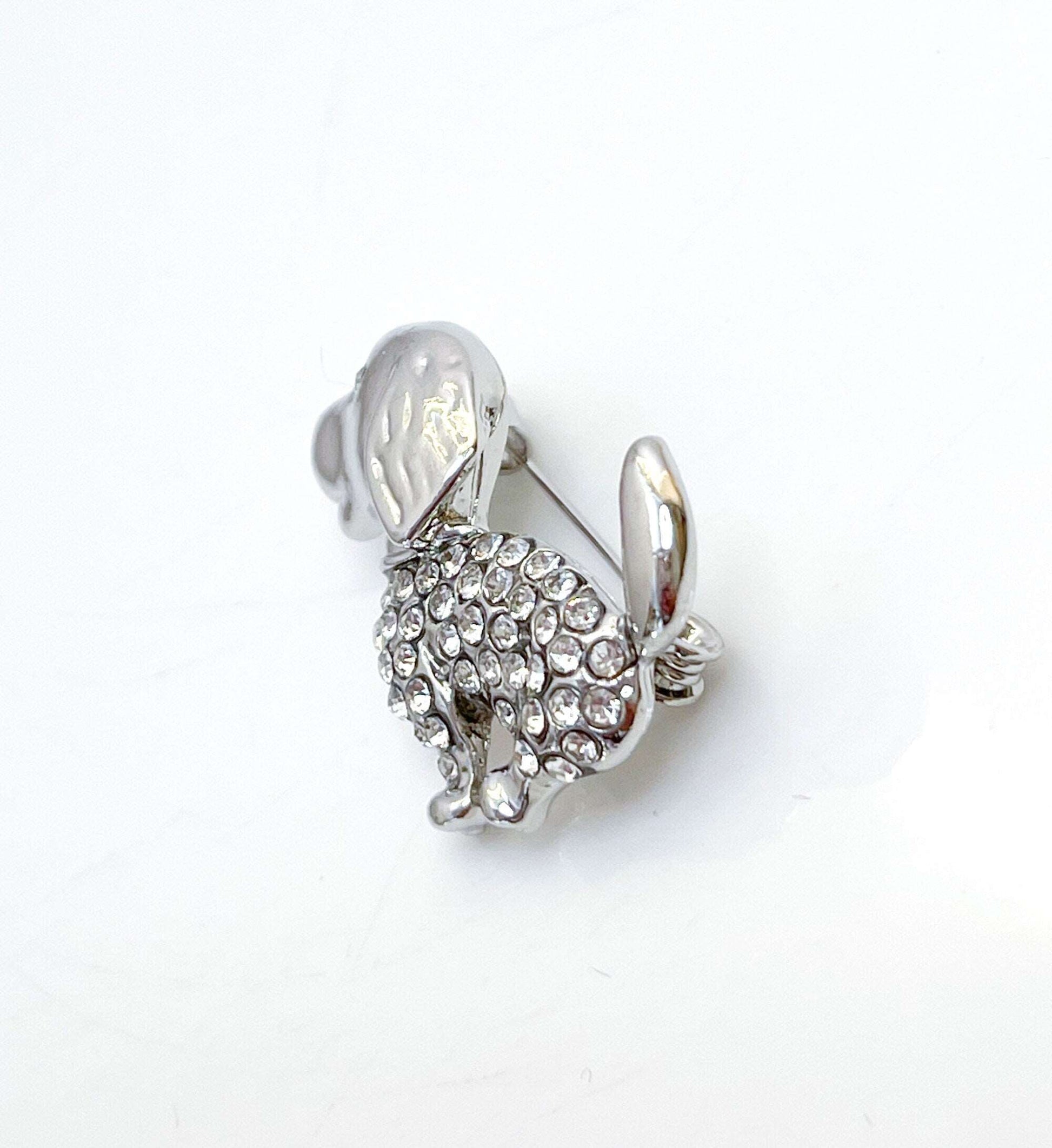Cute Crystal Dog Brooch | Cute Silver Pooch Pin