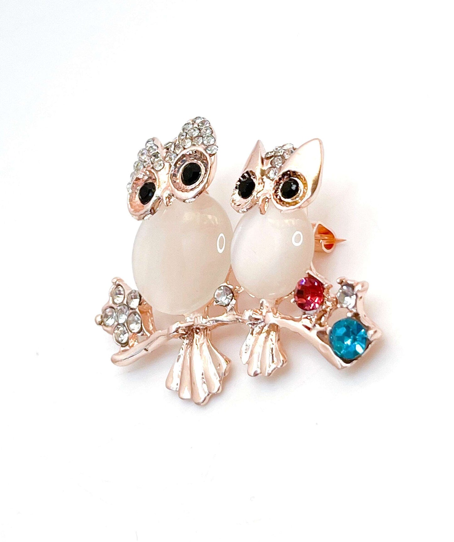 Cute Opal Owls Brooch | Mother and Baby Owl on a Branch