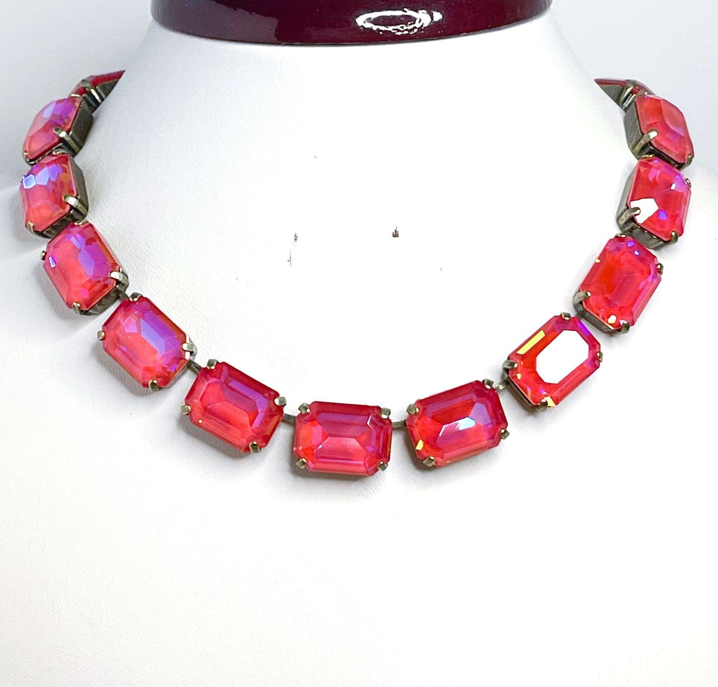 Royal Red Delite Crystal Necklace, Anna Wintour Style, Red Georgian Collet, Statement Rhinestone Choker, Necklaces for Women