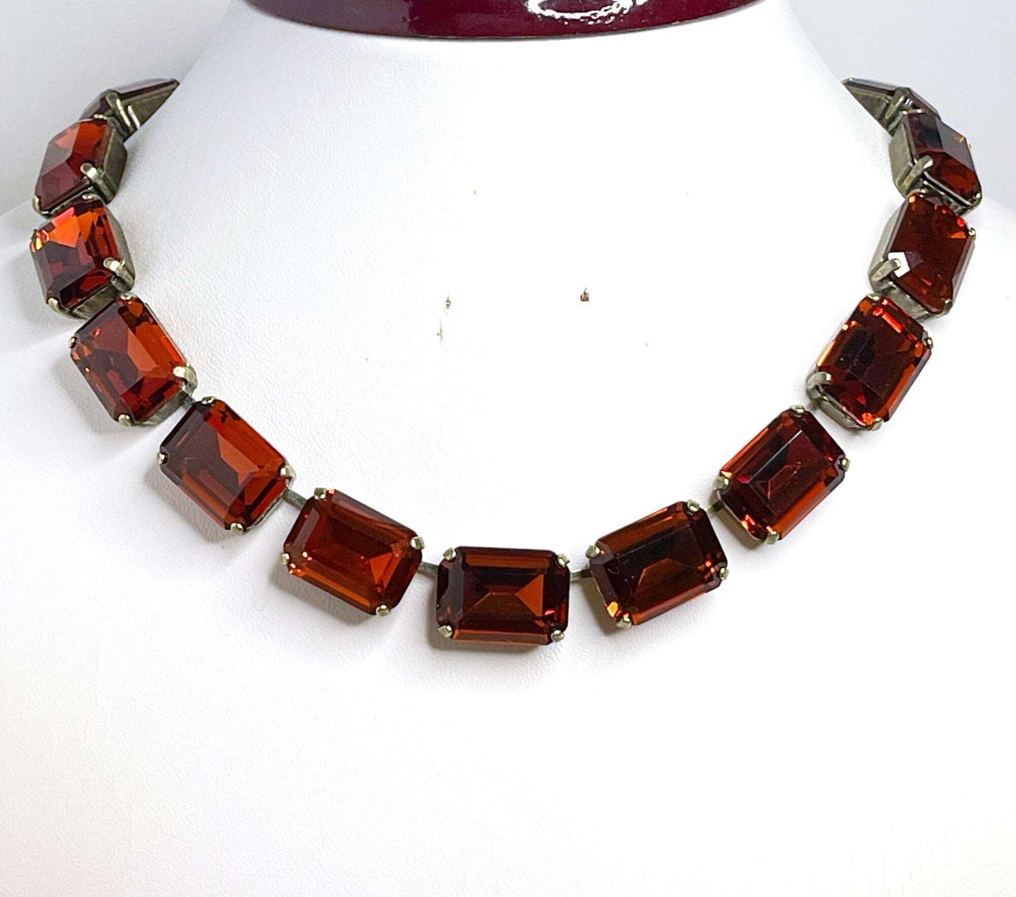 Burnt Orange Crystal Necklace, Anna Wintour Style, Tangerine Georgian Collet, Statement Rhinestone Choker, Necklaces for Women