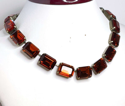 Burnt Orange Crystal Necklace, Anna Wintour Style, Tangerine Georgian Collet, Statement Rhinestone Choker, Necklaces for Women