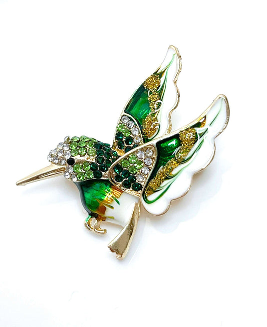 Cute Hummingbird Brooch | Gift for Bird Lovers | Green and Gold Hummingbird 