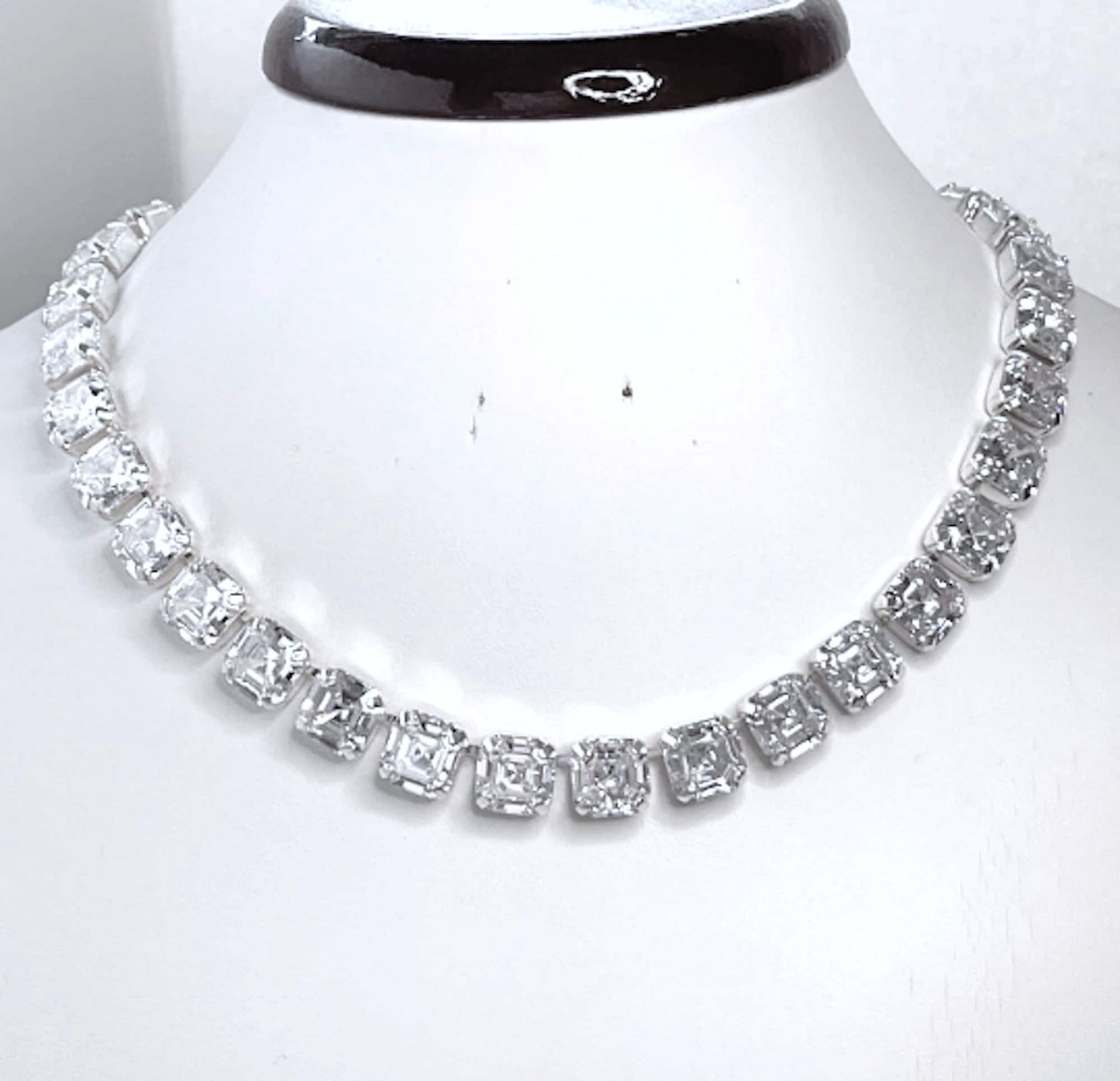 Clear Crystal Necklace | Ascher Cut Choker | Wedding Rivere Necklace | Bridal Jewellery