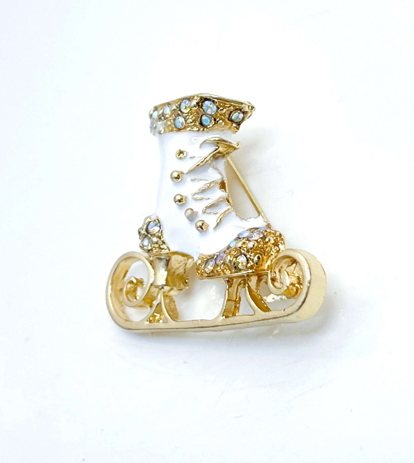 Lovely White Gold Ice Skate Brooch, Vintage Style Skate Boot, Crystal Jewelry, Ice Skating Lovers, Brooches For Women