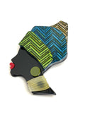 Blue Green African Lady Brooch, Jamaican Princess Pin, Ethnic Brooch, Fashion Pin for Jacket Scarf, Lady in Cloth Hat, Brooches For Women