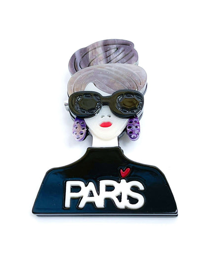 Chic French Style Lady Brooch, Fun Lady in Sunglasses, Fashion Pin for Jacket Scarf, Paris Lady Pin, Brooches For Women