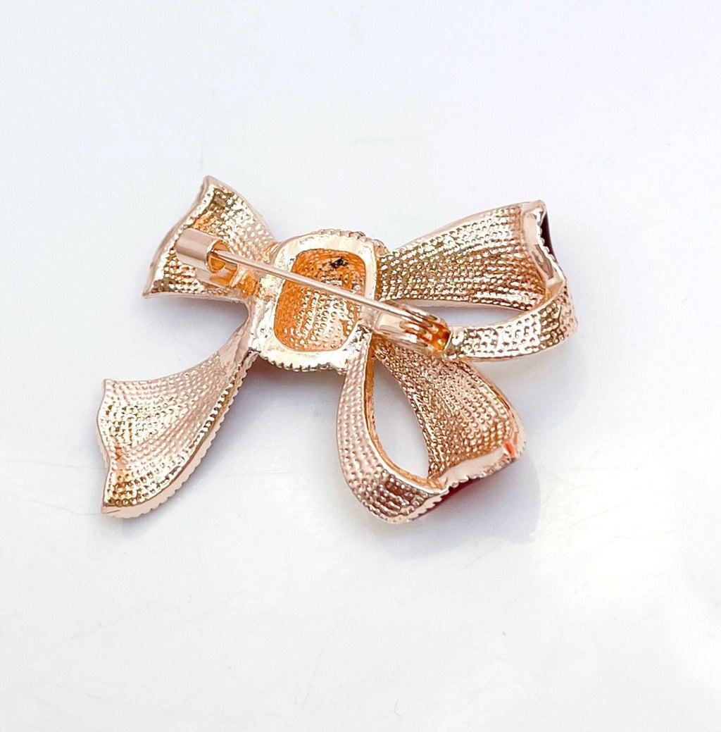 Vintage Style Red Spotted Bow Brooch | Rhinestone Crystal Ribbon Pin