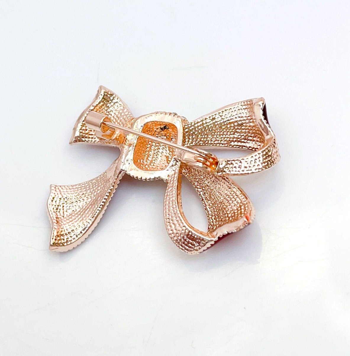 Vintage Style Red Spotted Bow Brooch | Rhinestone Crystal Ribbon Pin