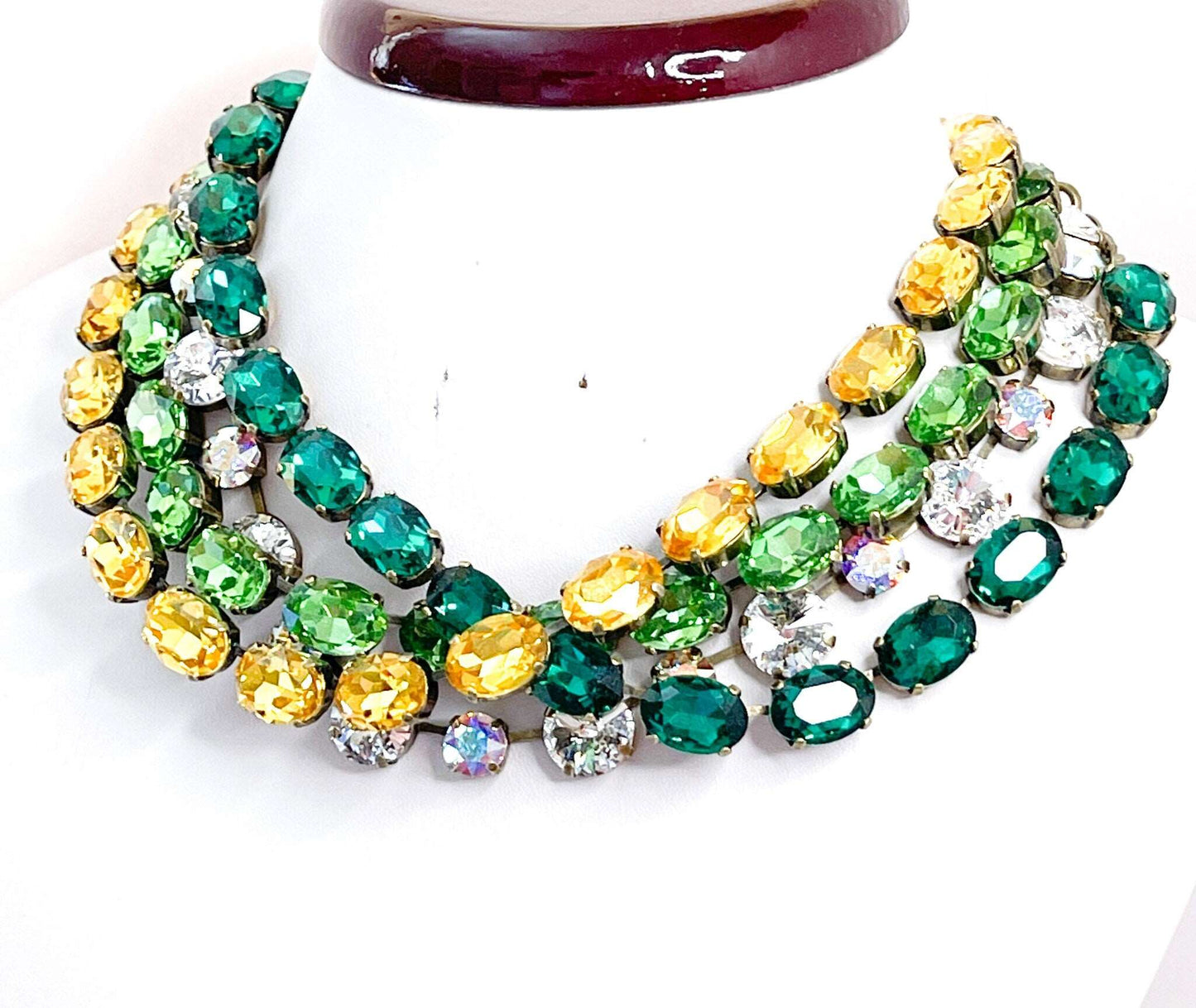 Emerald Peridot Georgian Collet Necklaces, Crystal Choker, Anna Wintour Style, Yellow Riviere Necklace, Statement Necklaces for Women