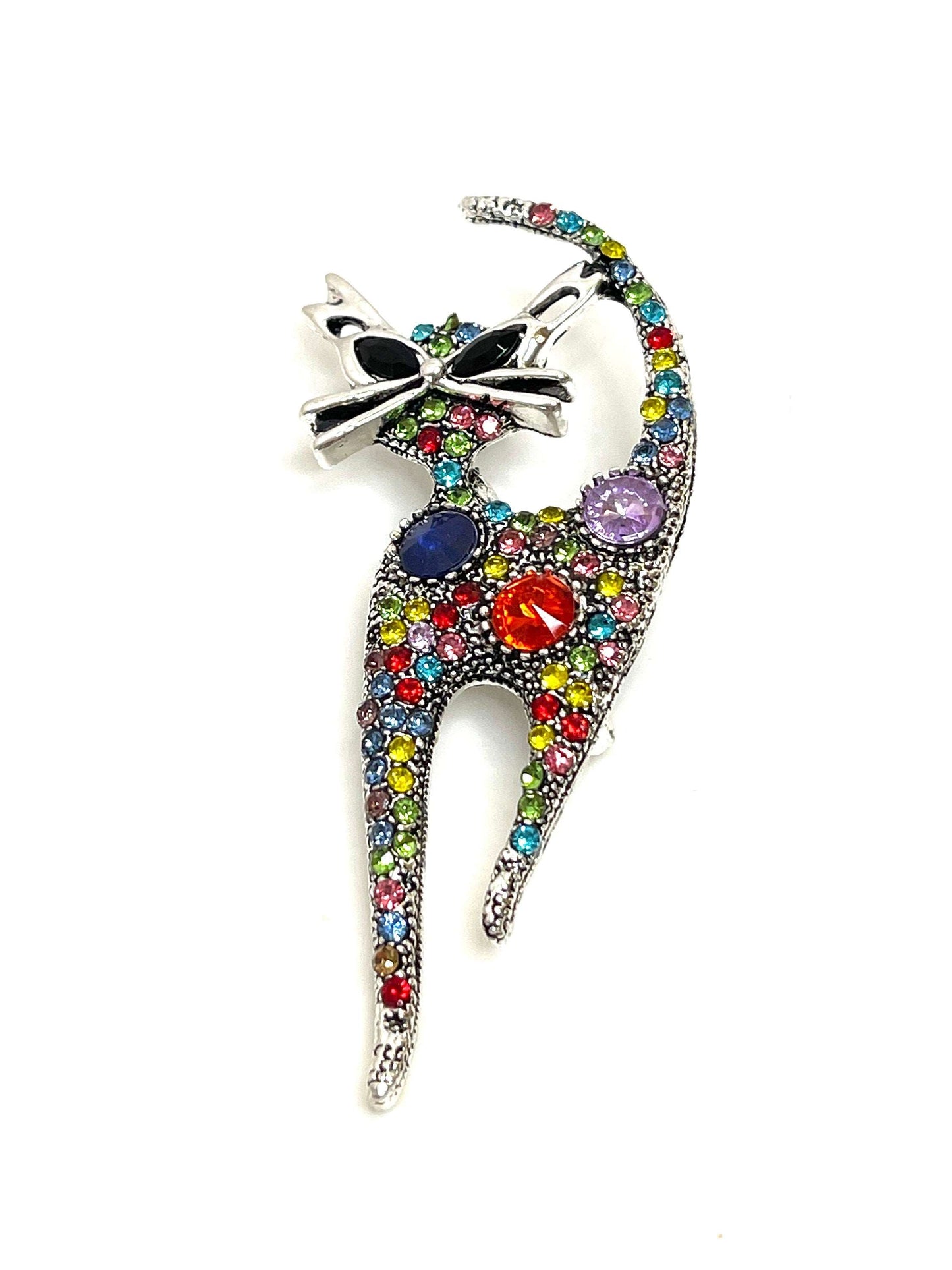 Beautiful Vintage Rhinestone Cat Brooch | Crystal Gift for Cat Lovers