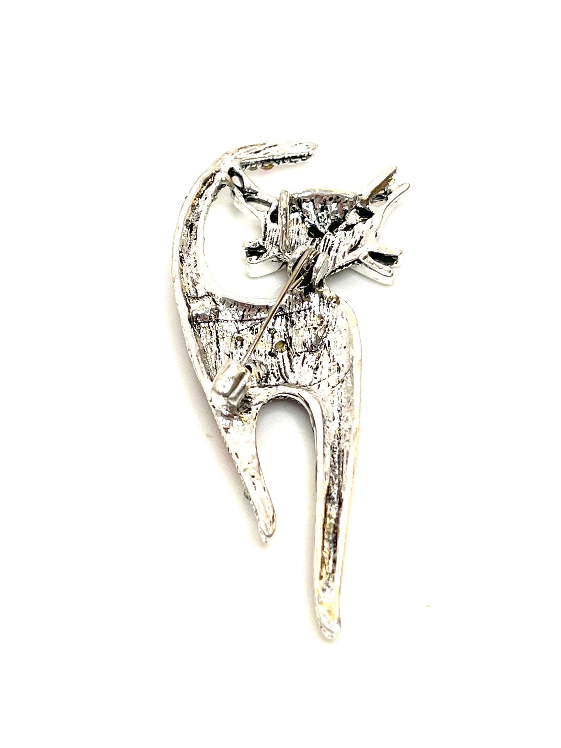 Beautiful Vintage Rhinestone Cat Brooch | Crystal Gift for Cat Lovers
