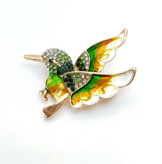 Green Hummingbird Brooch | Gift for Bird Lovers | Green and Gold Hummingbird | Cute Bird Pin