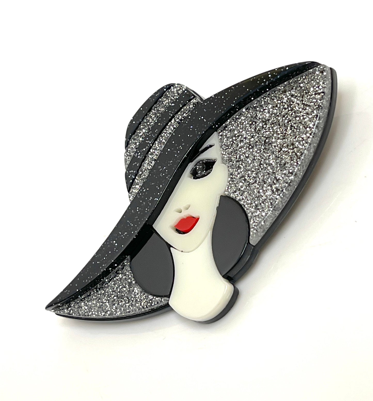 Stylish Lady Very Large Hat Brooch, Glittery Classy Lady Pin, Fashion Pin for Jacket Scarf, Head and Shoulders Lady Pin, Brooches For Women