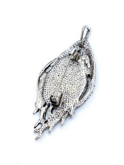 Gorgeous Antique Silver Leaf Brooch, Crystal Leaf Pin, Abalone Shell Jewelry, Stylish Vintage Pin, Brooches For Women