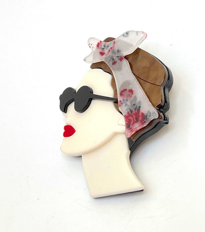 Fun 1950's Rockabilly Style Brooch, Retro Headscarf Style Pin, Fashion Pin for Jacket Scarf, Stylish Lady Pin, Brooches For Women