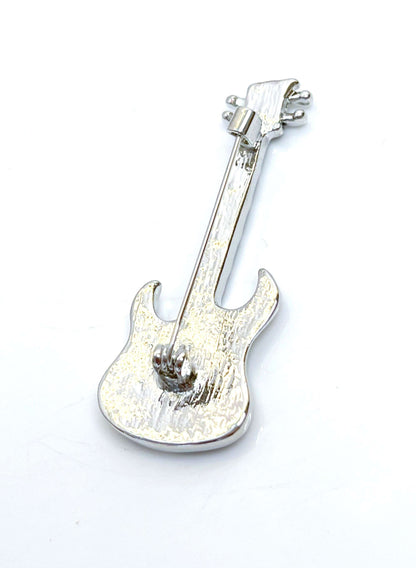 Black Silver Flame Guitar Brooch | Unisex Music Lovers Gift