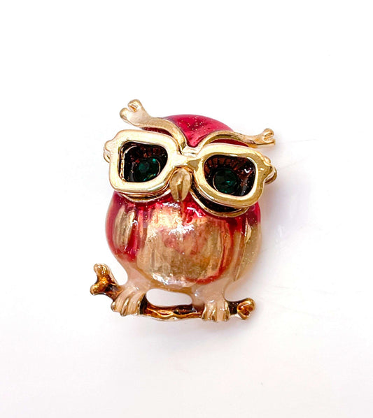 Funky Vintage Style Owl Brooch, Rhinestone Crystal Pin, Owl With Glasses, Sparkly Jacket Pin, Brooches For Women