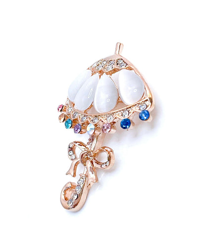 Beautiful Faux Opal Umbrella Brooch, Fun Crystal Brolly Pin, Vintage Style Summer Brolly, Brooches For Women