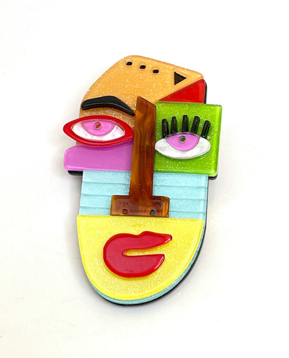 Fun Colourful Face Brooch, Abstract Head Pin, Fashion Pin for Jacket Scarf, Picasso Style Pin, Brooches For Women