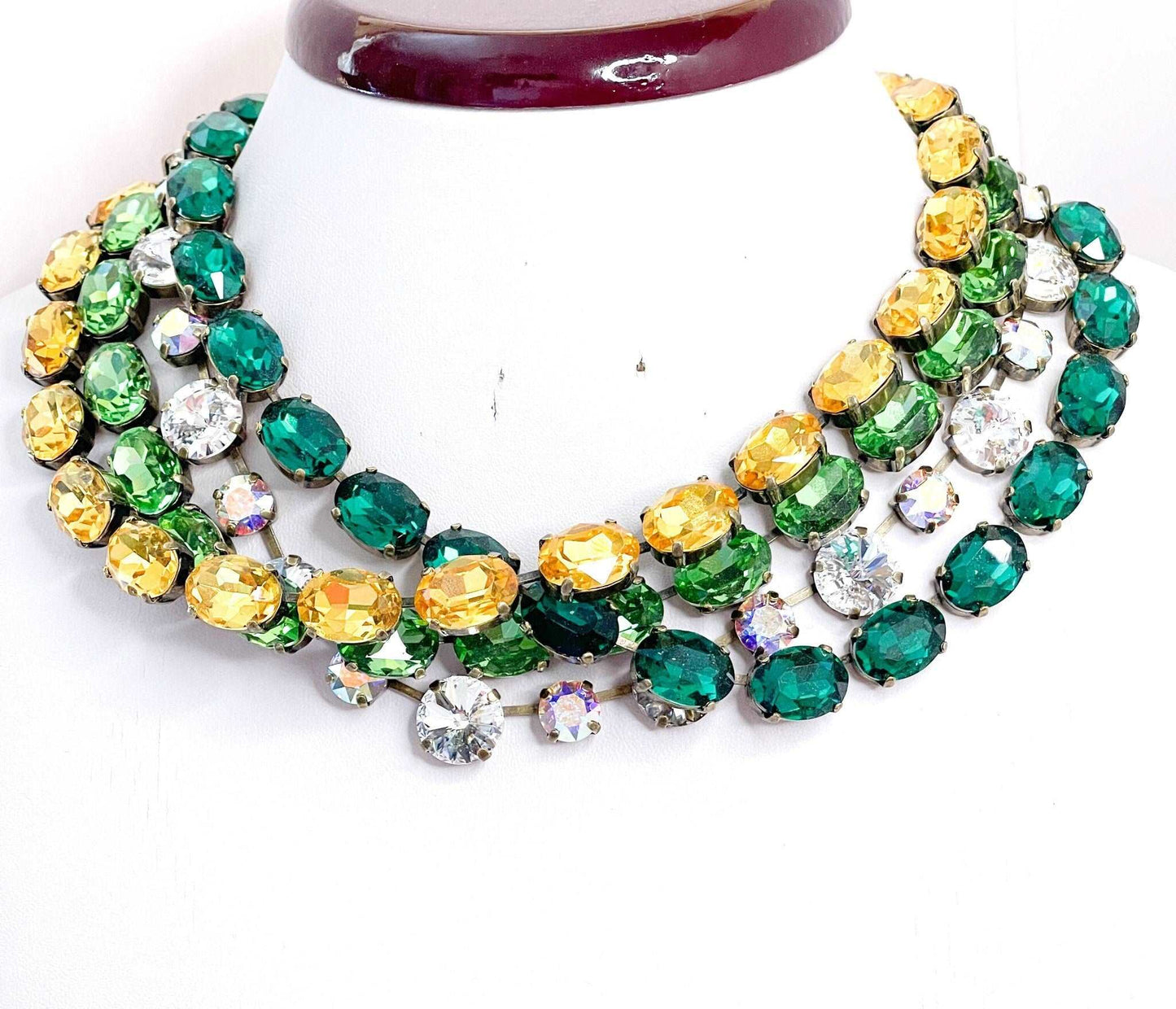 Emerald Peridot Georgian Collet Necklaces, Crystal Choker, Anna Wintour Style, Yellow Riviere Necklace, Statement Necklaces for Women