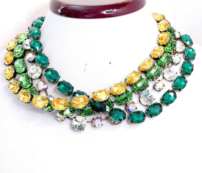 Emerald Peridot Georgian Collet Necklaces, Crystal Choker, Anna Wintour Style, Yellow Riviere Necklace, Statement Necklaces for Women