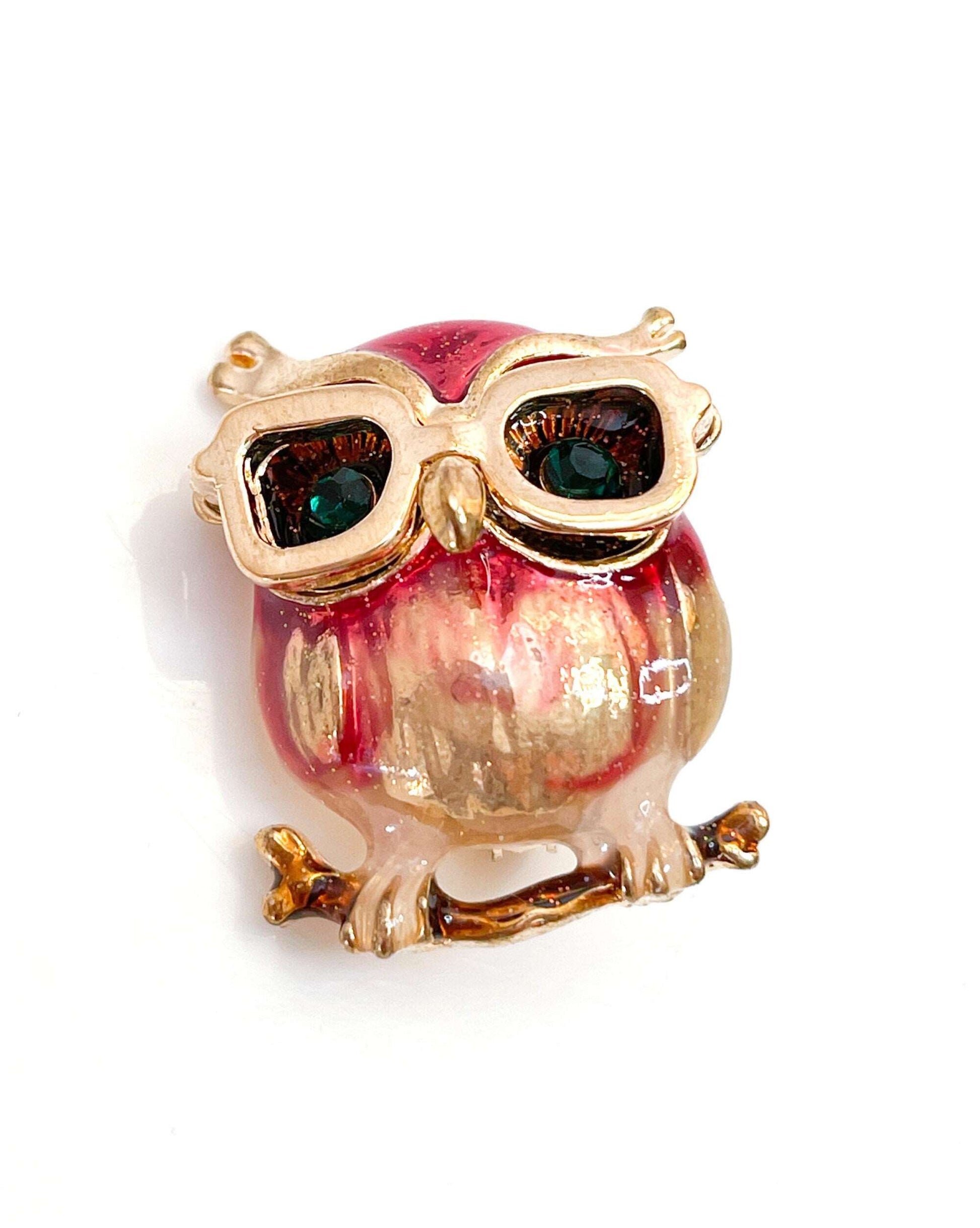 Funky Vintage Style Owl Brooch, Rhinestone Crystal Pin, Owl With Glasses, Sparkly Jacket Pin, Brooches For Women