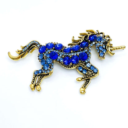 Blue Crystal Unicorn Brooch | Crystal Fantasy Pin