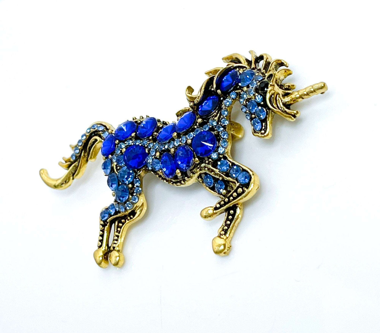 Blue Crystal Unicorn Brooch | Crystal Fantasy Pin