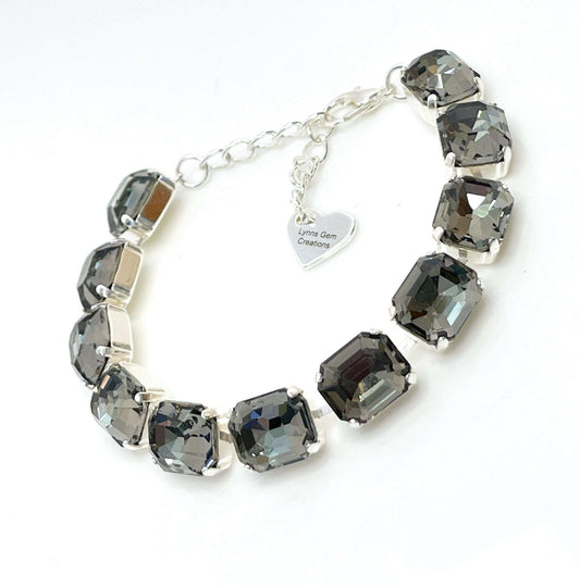 Black Diamond Crystal Bracelet | Silver Plated | Black Tennis Bracelet | Georgian Statement Bracelet